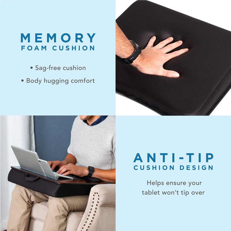 LAPGEAR Memory Foam Lap Desk with Wrist Rest and Media Slot - Large - Silver Carbon - Fits up to 17.3 Inch Laptops and Most Tablets - Style No. 91365 - Image 2